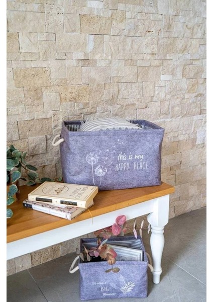 Çok Amaçlı Dikdörtgen Keçe Sepet Gri Düzenleyici Kutu Dolap İçi Organizer Box 36X26X25 cm