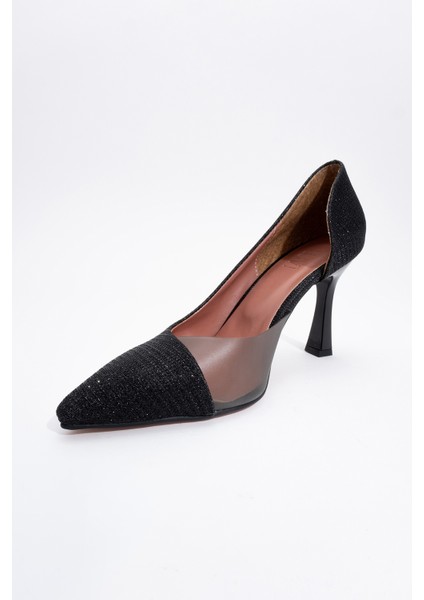 653 Siyah Simli Topuklu Kadın Ayakkabı – Tekstil ve Suni Deri, Neolit Tabanlı, Günlük Rahat Bağcıksız Tasarım fırsatları