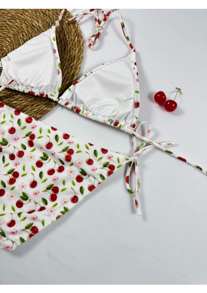 Kiraz Desenli Ipli Üçgen Bikini Takımı modelleri