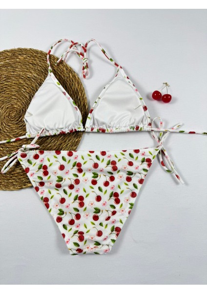 Kiraz Desenli Ipli Üçgen Bikini Takımı fırsatları