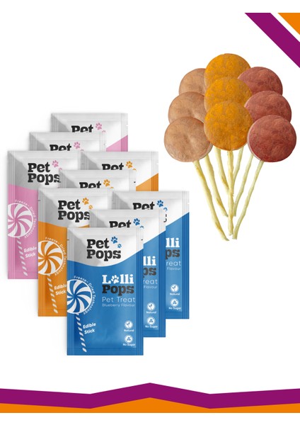 Lollipops Dondurularak Kurutulmuş Karışık Mix Lezzet Paketi Kedi Köpek Ödülü Lolipop 9'Lu Lolipopu