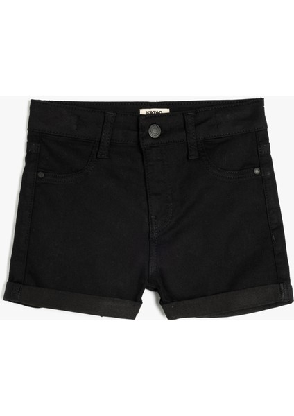 Yüksek Bel Düğmeli Basic Denim Şort