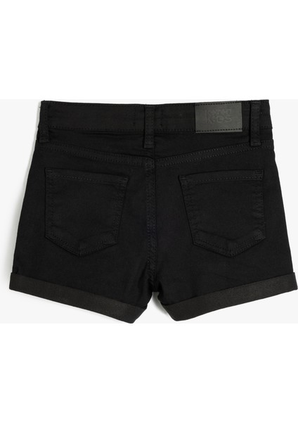 Yüksek Bel Düğmeli Basic Denim Şort