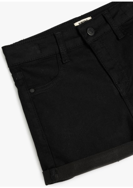 Yüksek Bel Düğmeli Basic Denim Şort