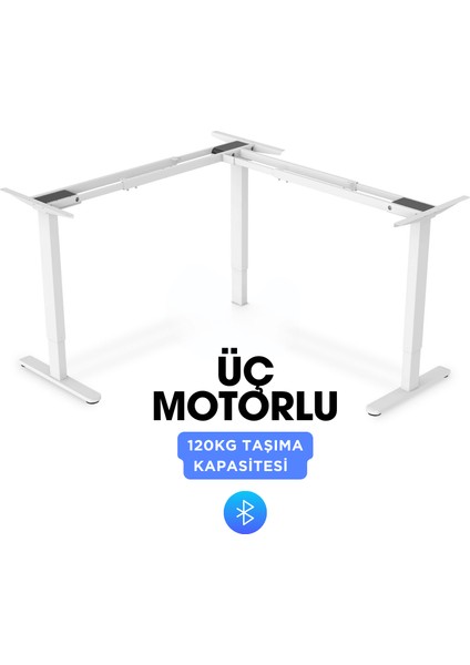 Vesama x Yüksekliği Ayarlanabilir (L Şekli) Çalışma Masası 3 Motorlu Tablasız Mobil Kontrol Beyaz