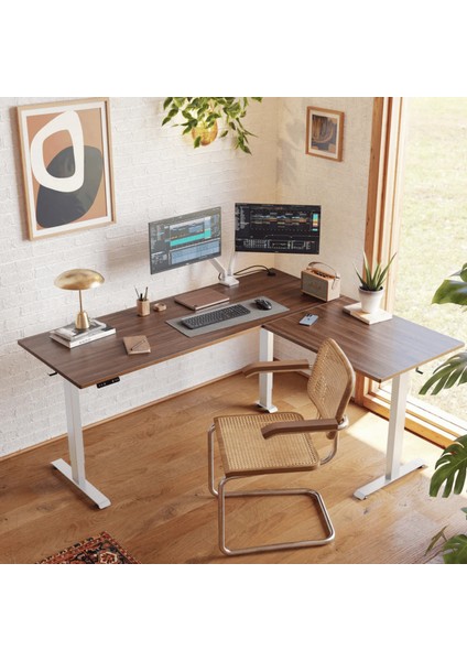 Vesama x Yüksekliği Ayarlanabilir (L Şekli) Çalışma Masası 3 Motorlu Tablasız Mobil Kontrol Beyaz fiyatları