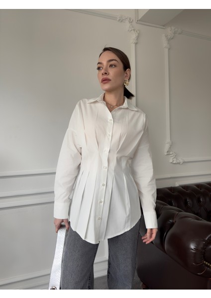 Marka Model Pileli Premium Gömlek- Ekru modelleri