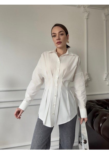 Marka Model Pileli Premium Gömlek- Ekru indirimleri