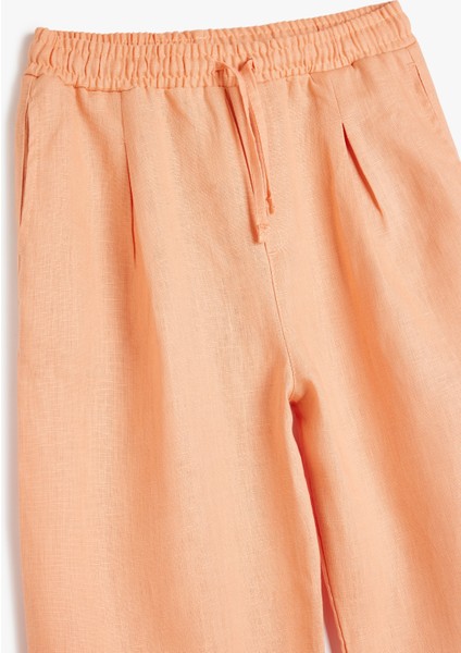 Beli Bağcıklı Bol Paça Basic Keten Pantolon modelleri