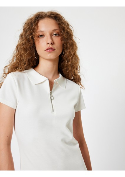 Polo Yaka Mini Elbise Yarım Fermuarlı Kısa Kollu fiyatları