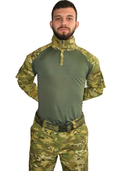 Askeri Kamuflaj Combat Tişört Multicam Haki Kombat