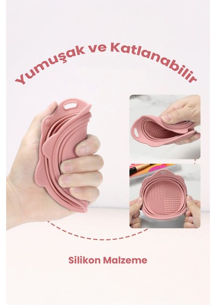Silikon Makyaj Fırçası Temizleme Kabı Aparatı, Katlanabilir, Fırça ve Sünger Temizleme Matı