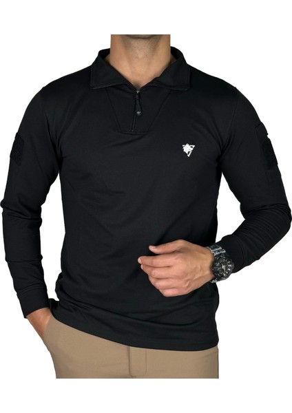 Iraz Balıkçı Yaka Uzun Kollu Taktik T-Shirt Siyah