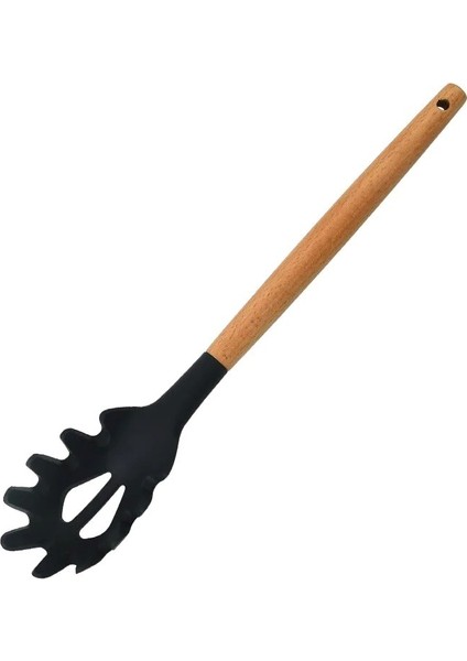 Bambu Saplı Silikon Spagetti Kaşığı Siyah 1 Adet