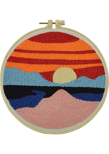 Kasnaklı Goblen Punch (Panç) Işleme Seti 20 cm Günbatımı Deseni