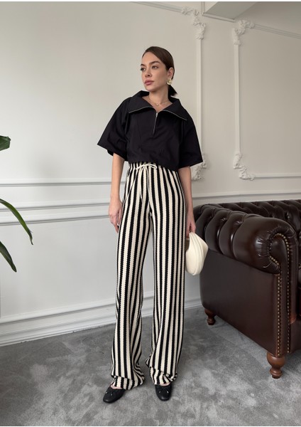 Çizgili Triko Pantolon- Siyah fiyatları