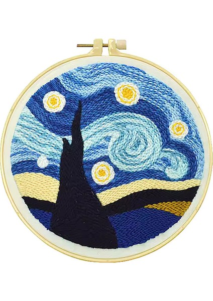 Kasnaklı Goblen Punch (Panç) Işleme Seti 20 cm Yıldızlı Gece Deseni