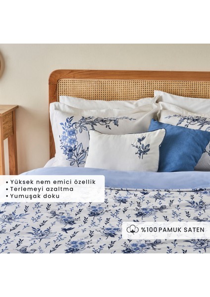Pamuk Saten Bleu Blanc King Size Nevresim Seti Mavi (240 x 220 cm ) fiyatları