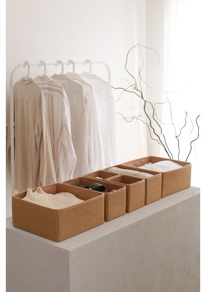 6'lı Jüt Çocuk Odası Dolap Çamaşır Çekmece Içi Düzenleyici Kutu Saklama Kutusu Organizer