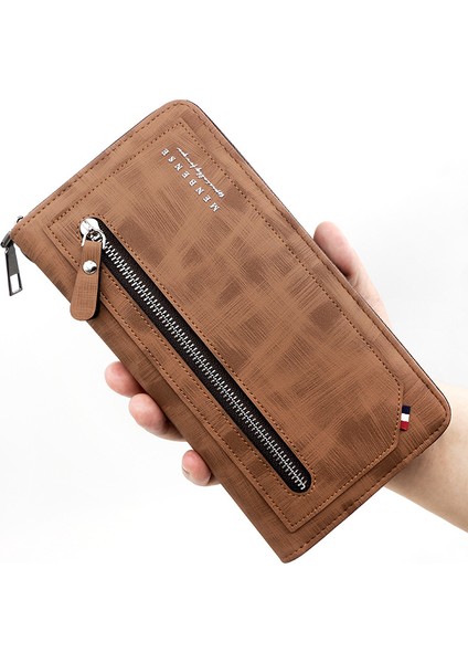 Erkek Uzun Cüzdan Fermuarlı Moda Casual Cüzdan Clutch Büyük Kapasiteli Çoklu Kart Yuvası Cep Telefonu Çantası (Yurt Dışından)