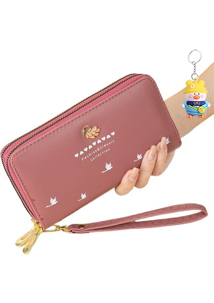 Bayanlar Uzun Cüzdan Moda Çift Fermuar Büyük Kapasiteli Bileklik Cep Telefonu Clutch (Yurt Dışından)