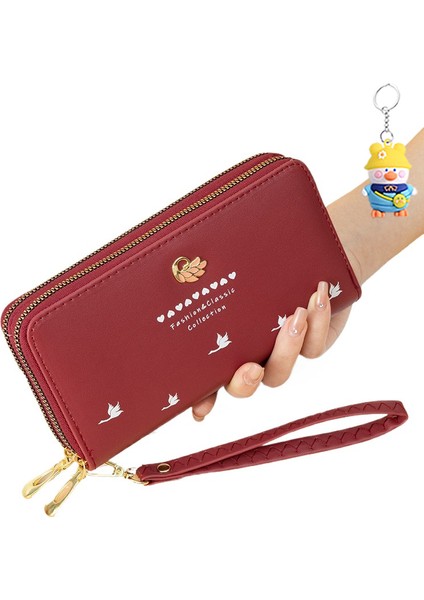 Bayanlar Uzun Cüzdan Moda Çift Fermuar Büyük Kapasiteli Bileklik Cep Telefonu Clutch (Yurt Dışından)