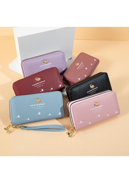 Bayanlar Uzun Cüzdan Moda Çift Fermuar Büyük Kapasiteli Bileklik Cep Telefonu Clutch (Yurt Dışından)