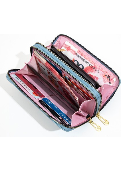 Bayanlar Uzun Cüzdan Moda Çift Fermuar Büyük Kapasiteli Bileklik Cep Telefonu Clutch (Yurt Dışından)