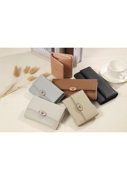 Bayanlar Cüzdan Uzun Moda Büyük Kapasiteli Toka Üç Katlı Clutch Çoklu Kart Yuvası Cüzdan (Yurt Dışından)