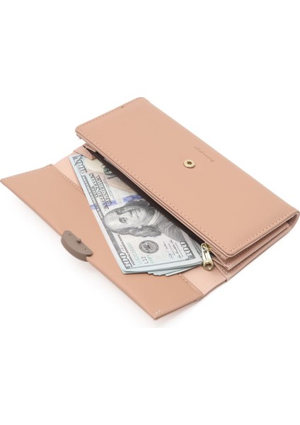 Bayanlar Cüzdan Uzun Moda Büyük Kapasiteli Toka Üç Katlı Clutch Çoklu Kart Yuvası Cüzdan (Yurt Dışından)