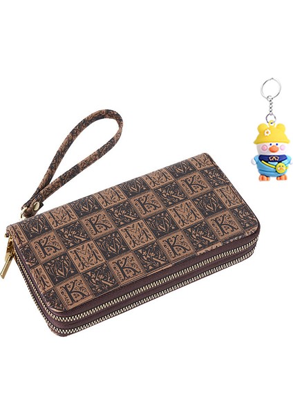 Cüzdan Kadın Büyük Kapasiteli Çift Fermuarlı Cep Telefonu Çantası Çoklu Kart Yuvası Clutch Kart (Yurt Dışından)