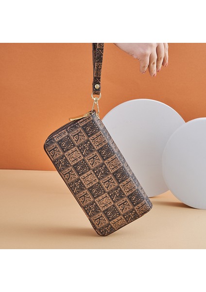 Cüzdan Kadın Büyük Kapasiteli Çift Fermuarlı Cep Telefonu Çantası Çoklu Kart Yuvası Clutch Kart (Yurt Dışından) modelleri