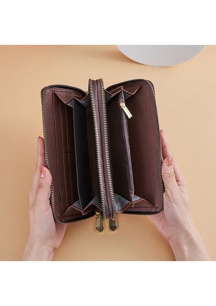 Cüzdan Kadın Büyük Kapasiteli Çift Fermuarlı Cep Telefonu Çantası Çoklu Kart Yuvası Clutch Kart (Yurt Dışından) fırsatları