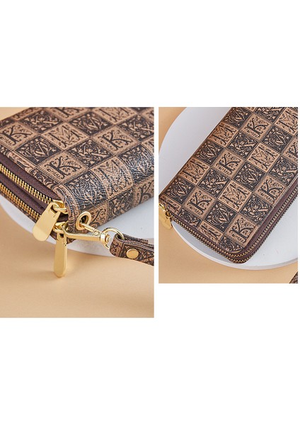 Cüzdan Kadın Büyük Kapasiteli Çift Fermuarlı Cep Telefonu Çantası Çoklu Kart Yuvası Clutch Kart (Yurt Dışından) indirimleri