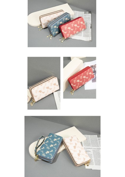 Çift Fermuarlı Cüzdan Bayanlar Uzun Büyük Kapasiteli Çift Katmanlı Cüzdan Baskılı Clutch Cep Telefonu (Yurt Dışından)