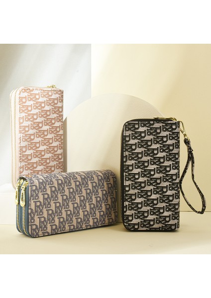 Cüzdan Kadın Uzun Cep Telefonu Çantası Moda Büyük Kapasiteli Çift Fermuarlı Clutch Kart Tutucu (Yurt Dışından)