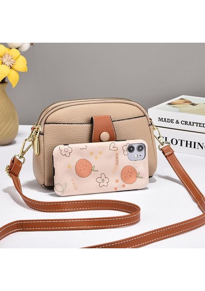 Kadın Çantası Mini Cep Telefonu Çantası Moda Atmosferik Düz Renk Çift Katlı Omuz Crossbody Çanta (Yurt Dışından) indirimleri