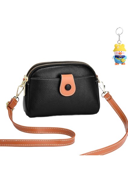 Kadın Çantası Mini Cep Telefonu Çantası Moda Atmosferik Düz Renk Çift Katlı Omuz Crossbody Çanta (Yurt Dışından)