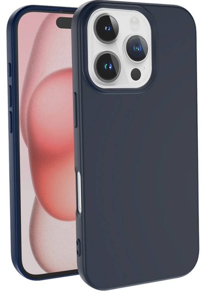 Apple iPhone 16 Pro ile Uyumlu Kapak Içi Kadife Lansman Silikon Kılıf - Lacivert