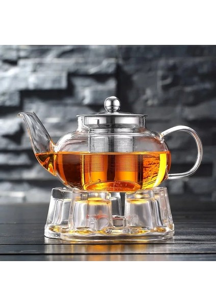 Borosilikat Cam Metal Süzgeçli ve Metal Kapaklı Demlik ve Cam Isıtıcı 1000 ml (Ksv)