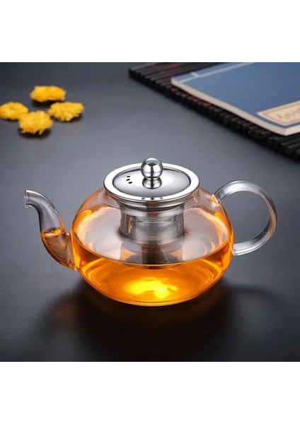 Borosilikat Cam Metal Süzgeçli ve Metal Kapaklı Demlik ve Cam Isıtıcı 1000 ml (Ksv)