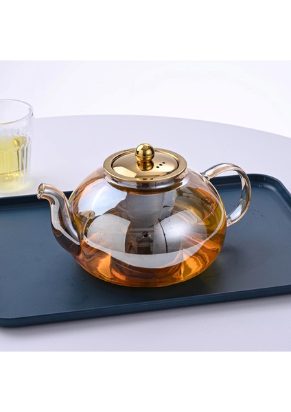Borosilikat Cam Amber Metal Süzgeçli ve Kapaklı Demlik 1000 ml