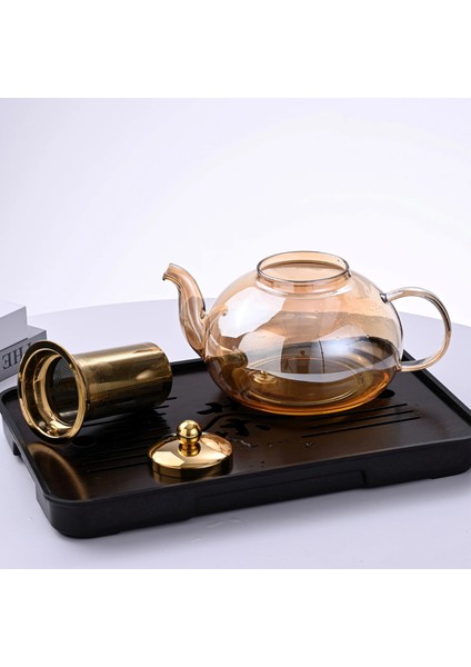 Borosilikat Cam Amber Metal Süzgeçli ve Kapaklı Demlik 1000 ml