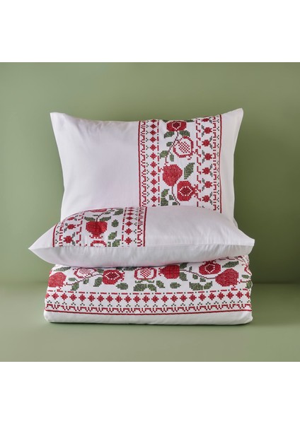 Pamuk Saten Jolly King Size Nevresim Seti Kırmızı-Yeşil (240x220 cm )