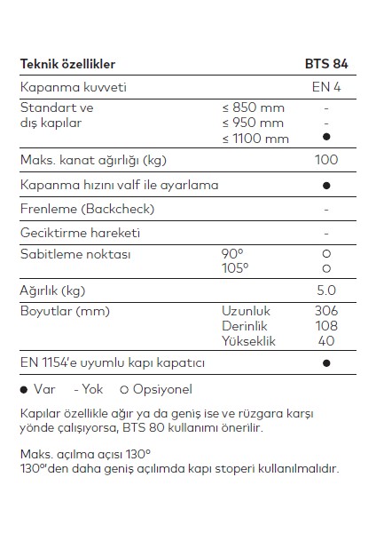Bts 84 Zemine Gömme Kapı Kapatıcı