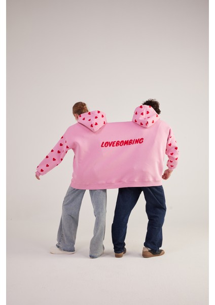 Kalp Baskılı Çift Giyilir Lovebombing sweatshirt Pembe