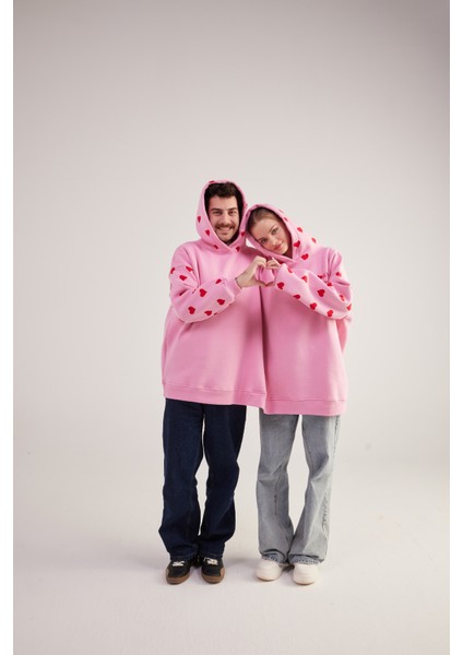 Kalp Baskılı Çift Giyilir Lovebombing sweatshirt Pembe fiyatları