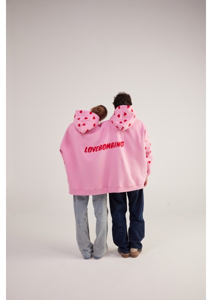 Kalp Baskılı Çift Giyilir Lovebombing sweatshirt Pembe fırsatları