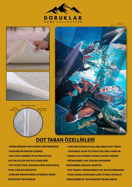 Kaymaz Taban Makinada Yıkanabilir Dijital Baskı Valorant Jett Desenli Çocuk Odası Halısı Dot Taban Halı VL14 fiyatları