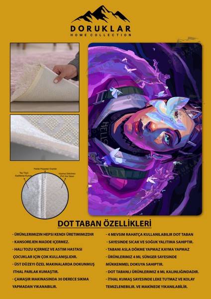 Kaymaz Taban Makinada Yıkanabilir Dijital Baskı Valorant Clove Desenli Çocuk Odası Halısı Dot Taban Halı VL20 fiyatları